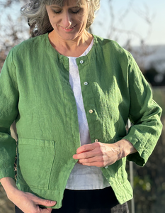cropped boxy linen jacket in pea green