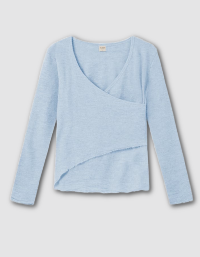 By Basics Long Sleeve Crossover Top in Powder Blue
