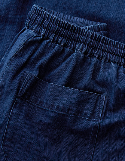 woman wearing wide leg denim culottes