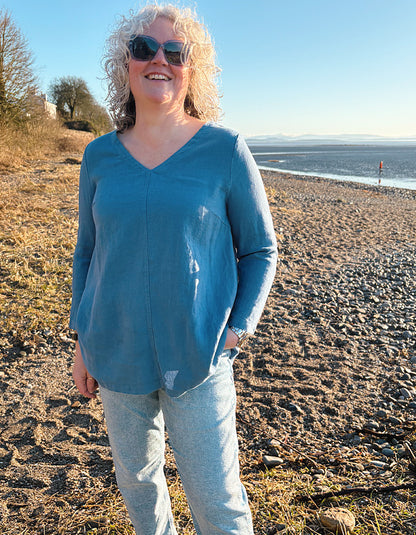 Vetono Linen Swing Tunic in Blue Dawn