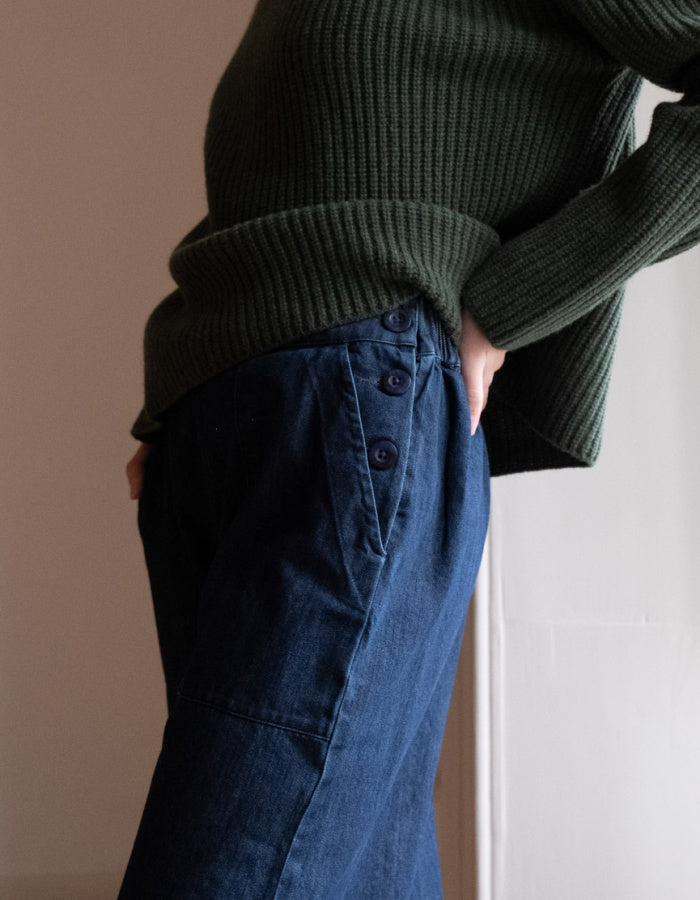 wide leg jeans with elasticated waist in dark denim