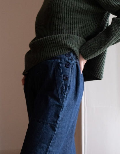 wide leg jeans with elasticated waist in dark denim