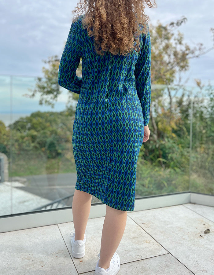 Pomodoro Blue Diamond Jacquard Dress