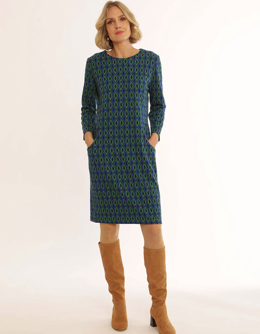 Pomodoro Blue Diamond Jacquard Dress