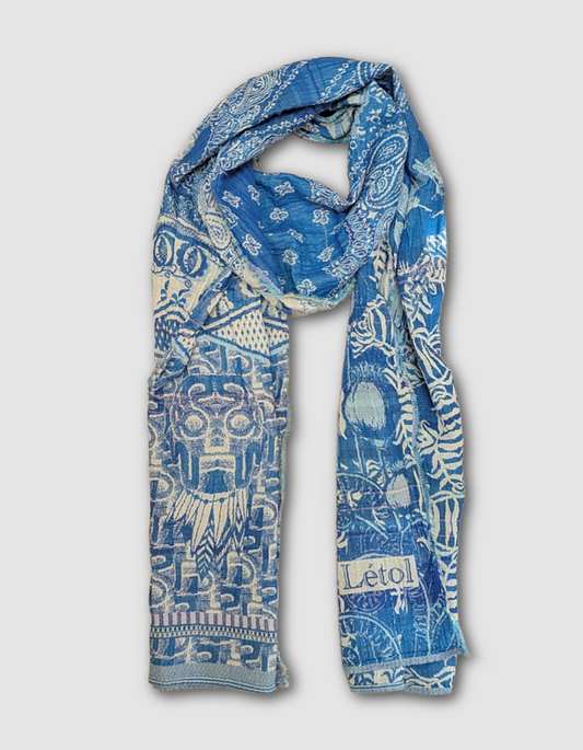 French jacquard scarf in blue with cactus print