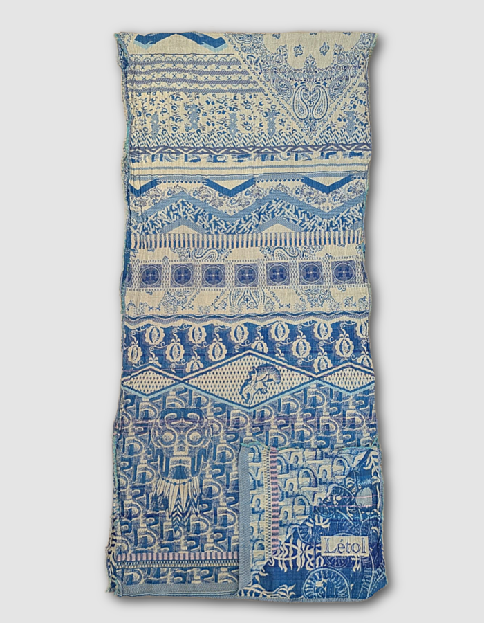 French jacquard scarf in blue with cactus print