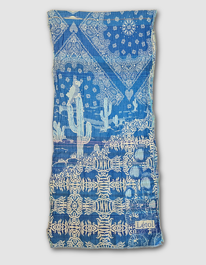 French jacquard scarf in blue with cactus print