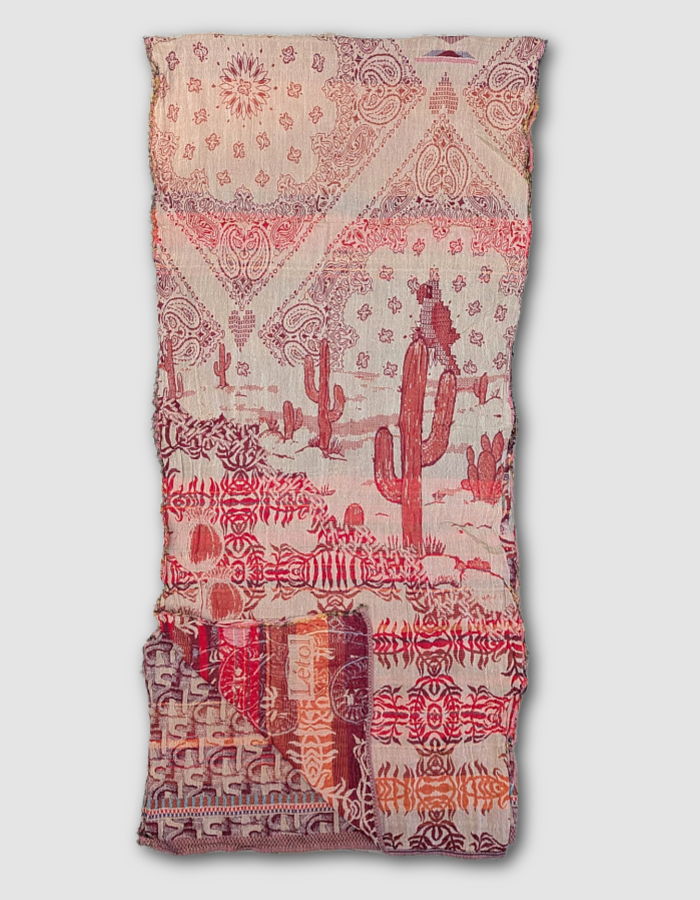 French Jacquard scarf in red and beige with cactus print