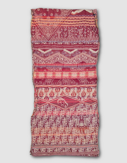 French Jacquard scarf in red and beige with cactus print