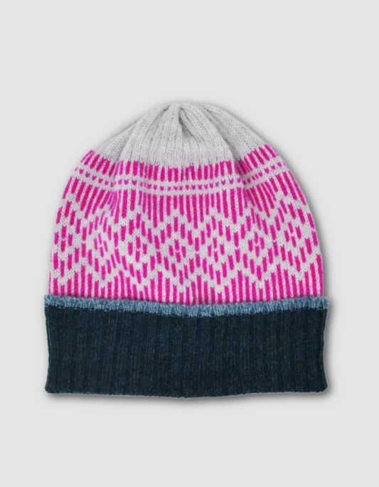 Scarlet Dundee Beanie in Grey and Pink