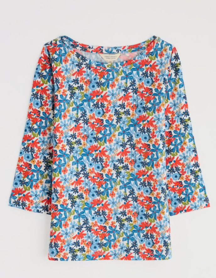 Colorful floral-patterned shirt on a white background
