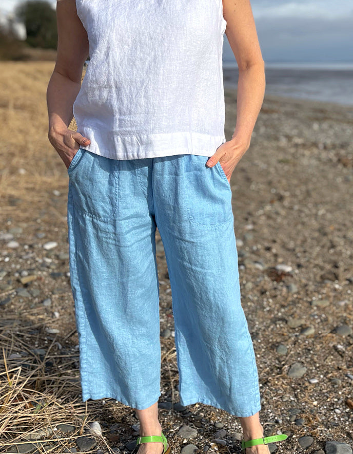 pale blue linen trousers