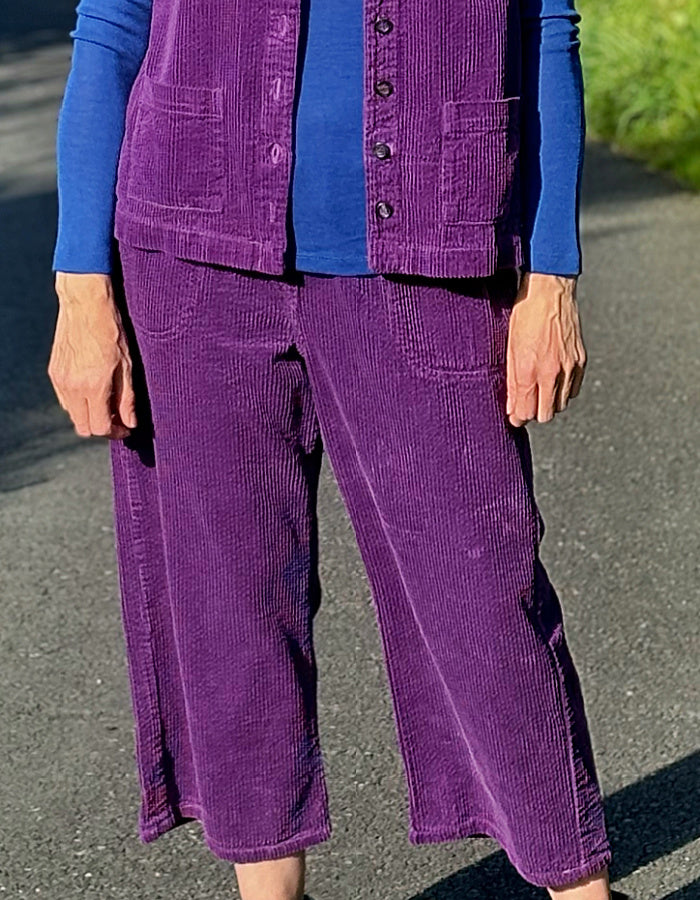 wide leg purple cotton jumbo cord cropped trousers