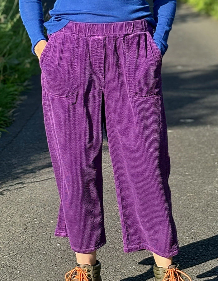 wide leg purple cotton jumbo cord cropped trousers