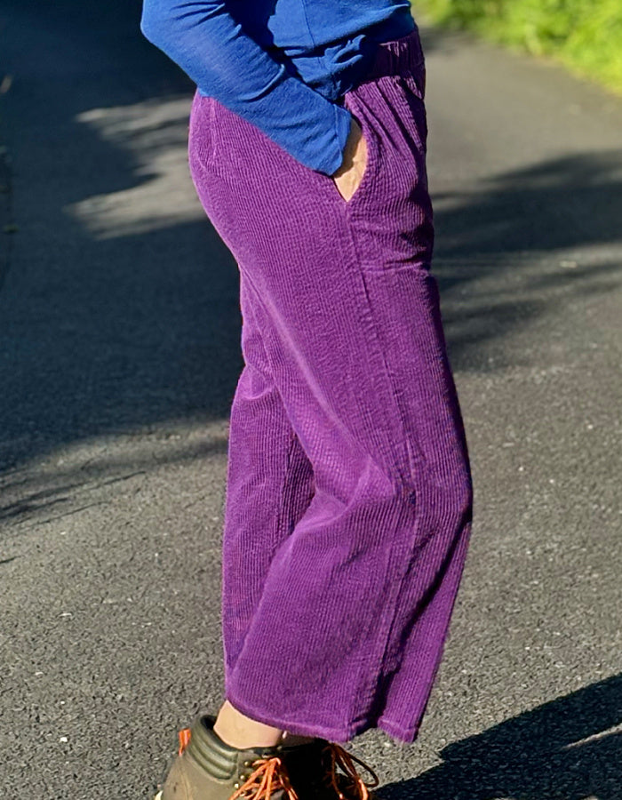 wide leg purple cotton jumbo cord cropped trousers