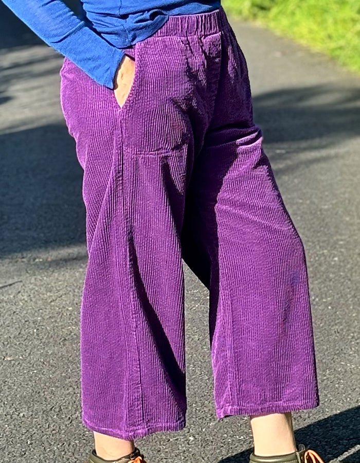 wide leg purple cotton jumbo cord cropped trousers