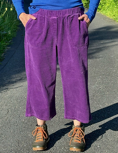 wide leg purple cotton jumbo cord cropped trousers