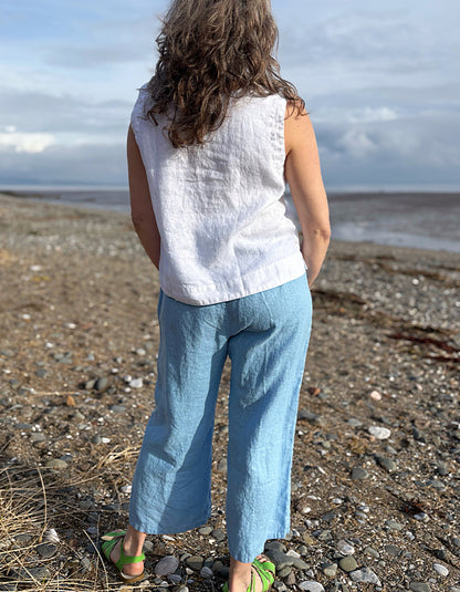 pale blue linen trousers