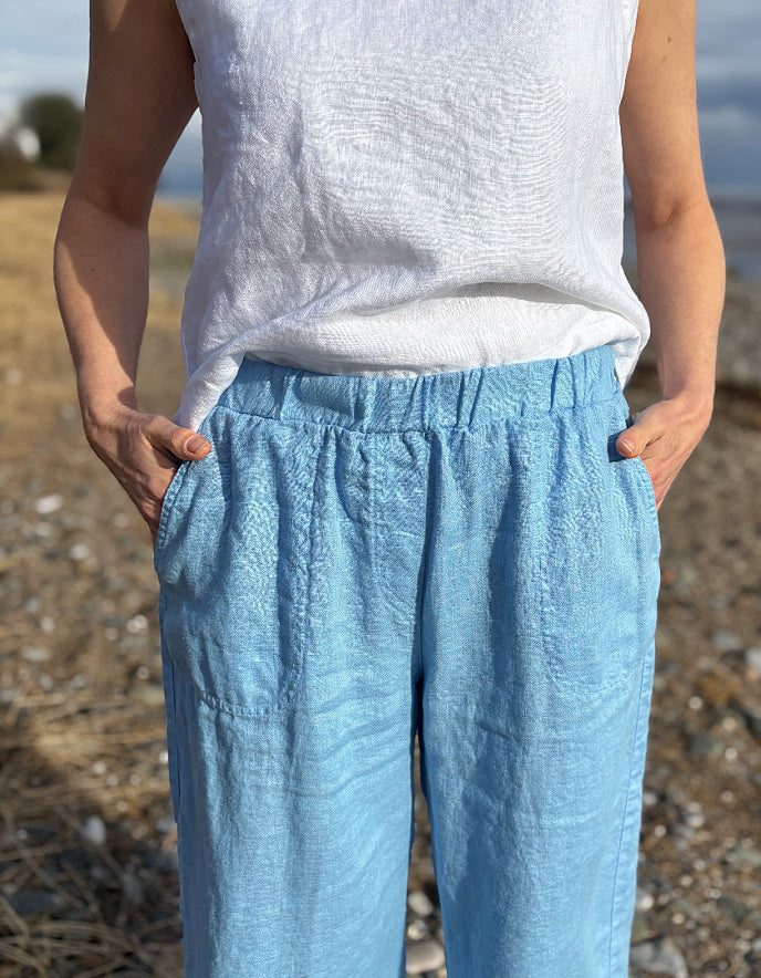 pale blue linen trousers