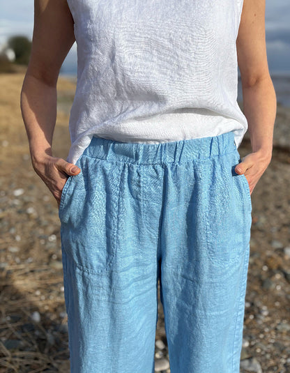 pale blue linen trousers