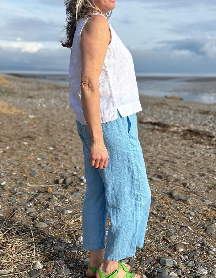 pale blue linen trousers
