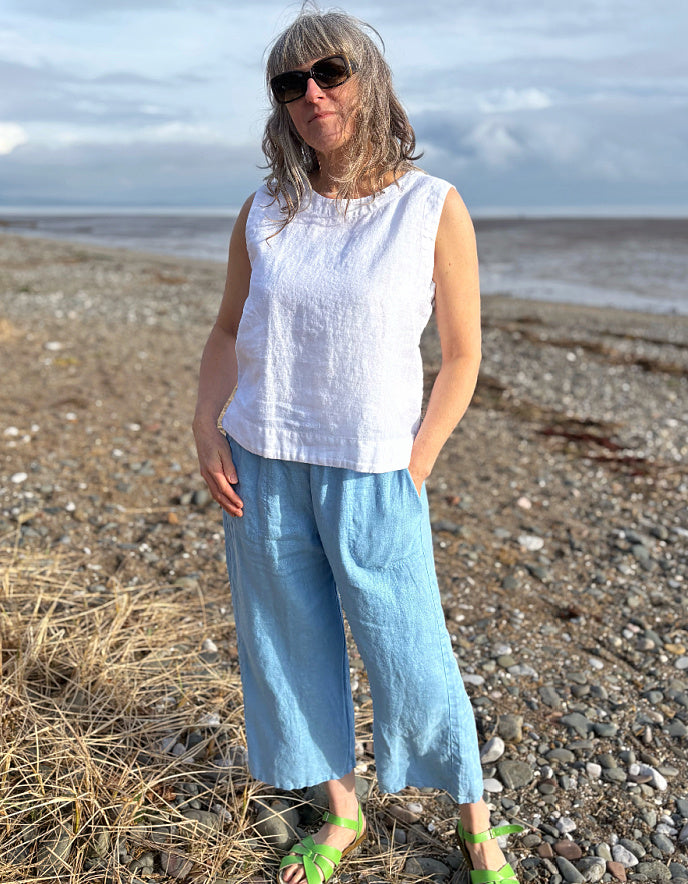 pale blue linen trousers