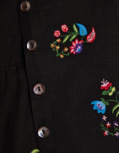 black linen cropped jacket with floral embroidery