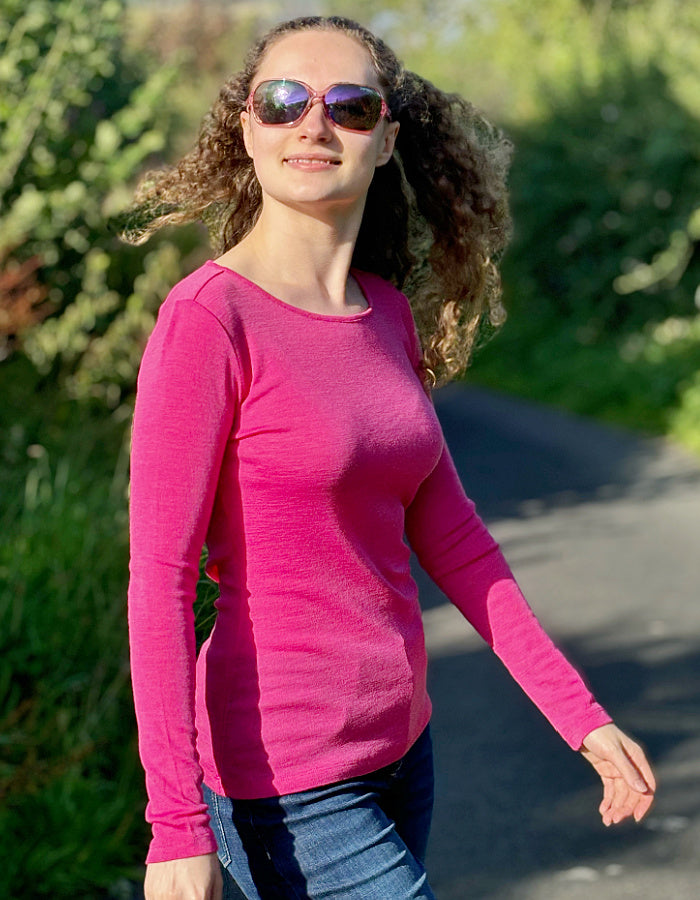 fine merino pink long sleeve t shirt