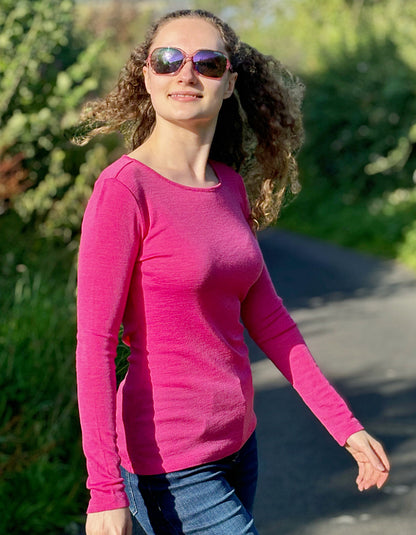 fine merino pink long sleeve t shirt