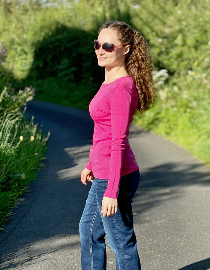 fine merino pink long sleeve t shirt