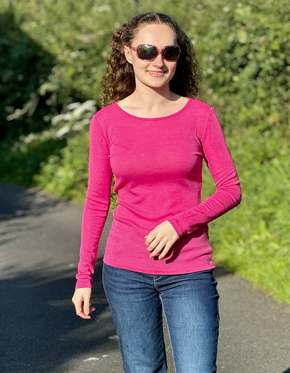 fine merino pink long sleeve t shirt