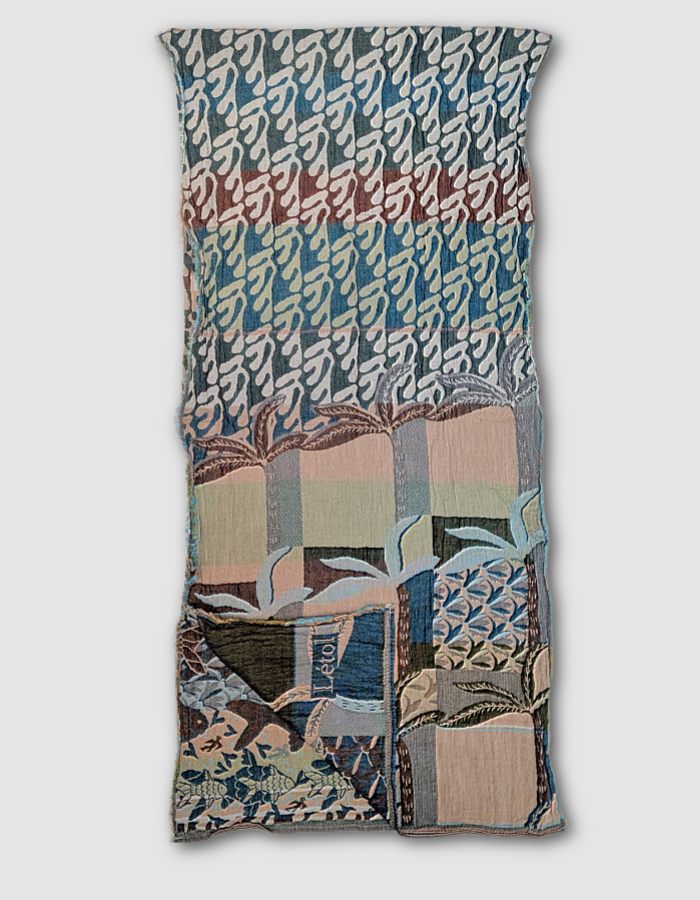 French jacquard scarf in aqua with fish print