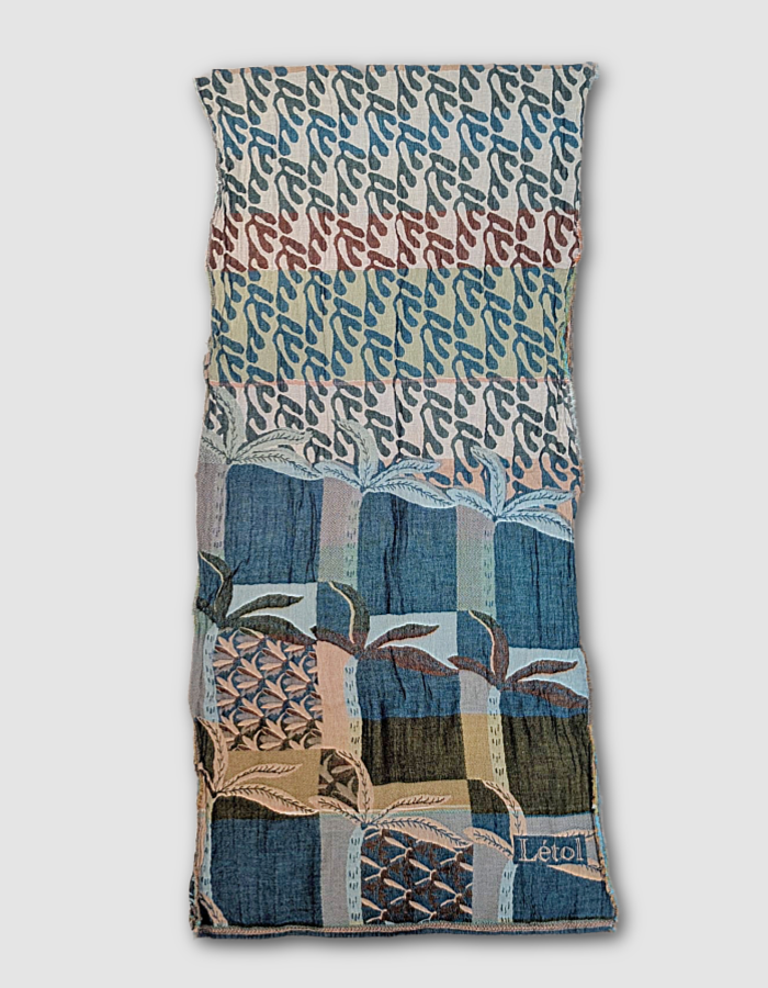 French jacquard scarf in aqua with fish print