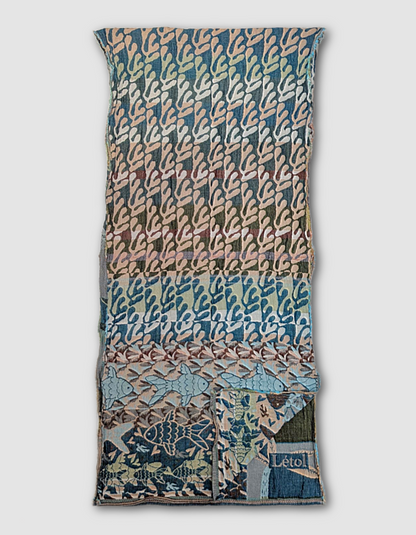 French jacquard scarf in aqua with fish print