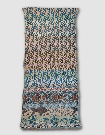 French jacquard scarf in aqua with fish print