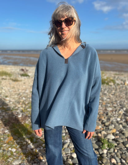 Henriette Steffensen Fleece Hooded Tunic in Dusty Blue