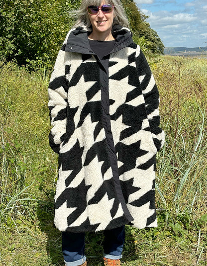 Luukaa Reversible Houndstooth Sherpa Fleece Coat