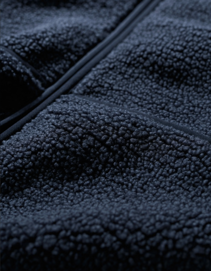 Close-up of dark blue textured fabric with a zipper