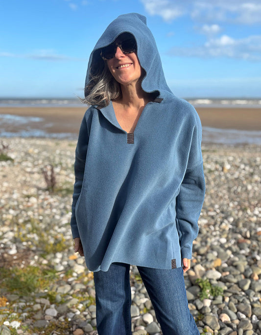 Henriette Steffensen Fleece Hooded Tunic in Dusty Blue
