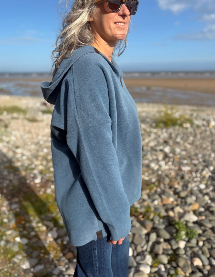 Henriette Steffensen Fleece Hooded Tunic in Dusty Blue