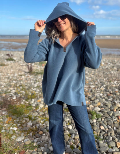 Henriette Steffensen Fleece Hooded Tunic in Dusty Blue