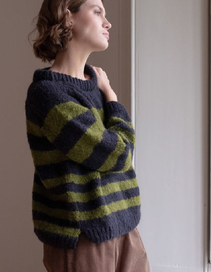 green and navy chunky mohair hand knit sweater