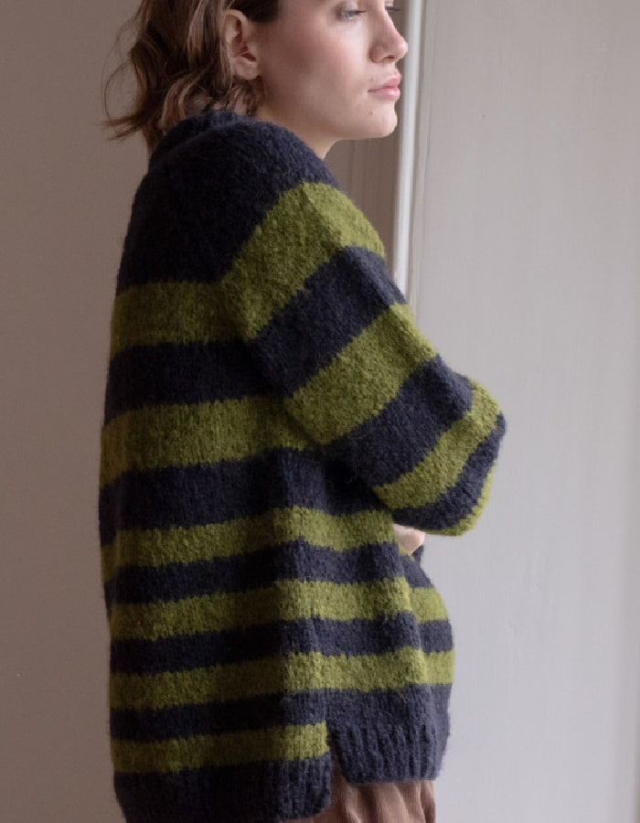 green and navy chunky mohair hand knit sweater