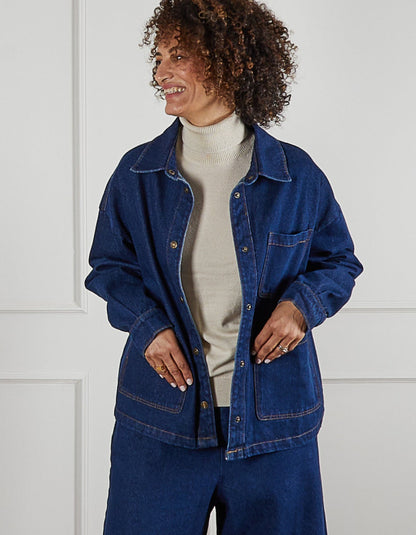 heavy denim boxy fit jacket with work inspired detail and fit