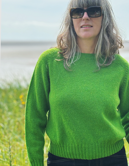 cropped green lambswool sweater with crew neck