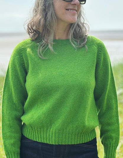 cropped green lambswool sweater with crew neck