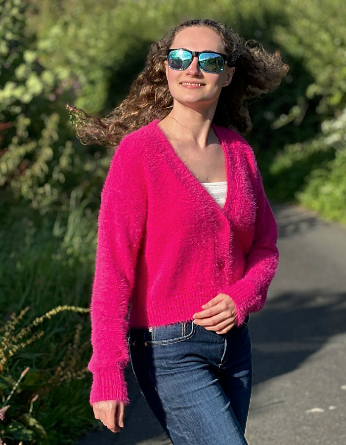 hot pink fluff cardigan