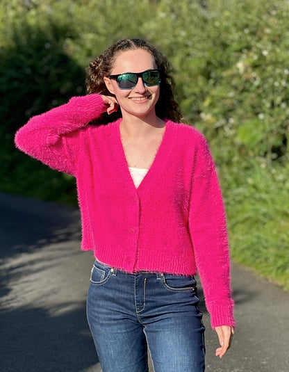 hot pink fluff cardigan