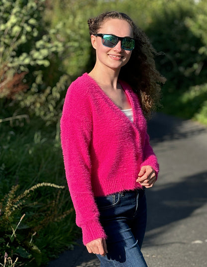 hot pink fluff cardigan