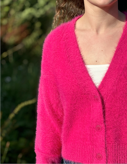 hot pink fluff cardigan